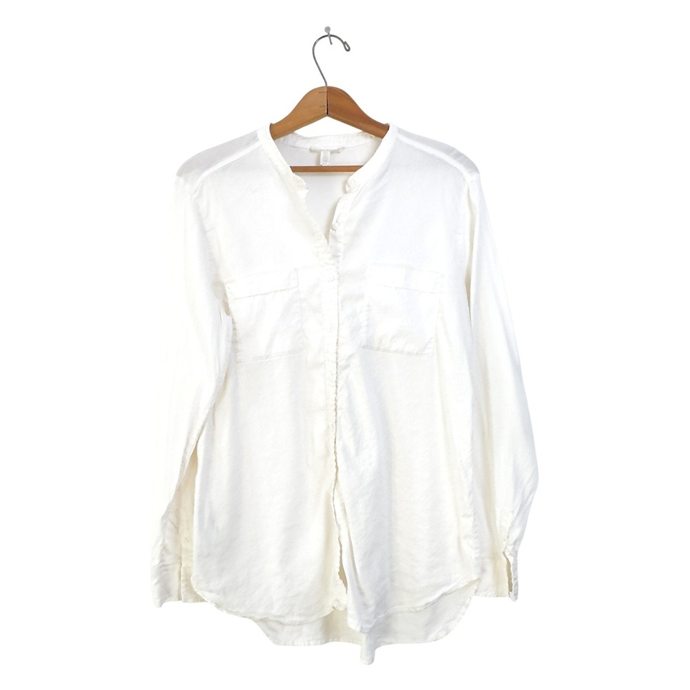 Eileen Fisher Button Up Shirt White Organic Linen Blend - Medium